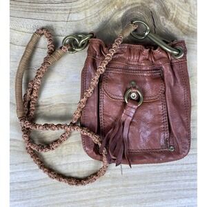 Lucky Brand Crossbody 100% Leather Small BOHO Tassel Cognac Color